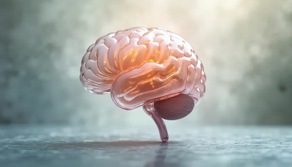 Représentation visuelle d’un cerveau en verre traversé par des ondes sonores lumineuses symbolisant la spatialisation auditive.